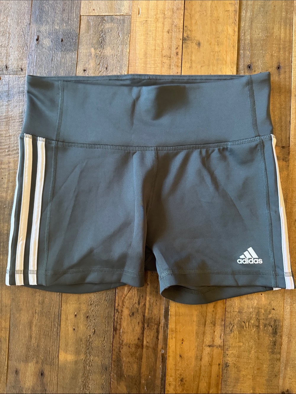 adidas Women's Charcoal Gray Bike Shorts with White Side Stripes